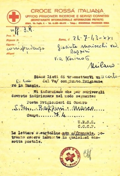 17.Comunicazione CR Internazionale Marco prigioniero a Oranki 24.07.1943