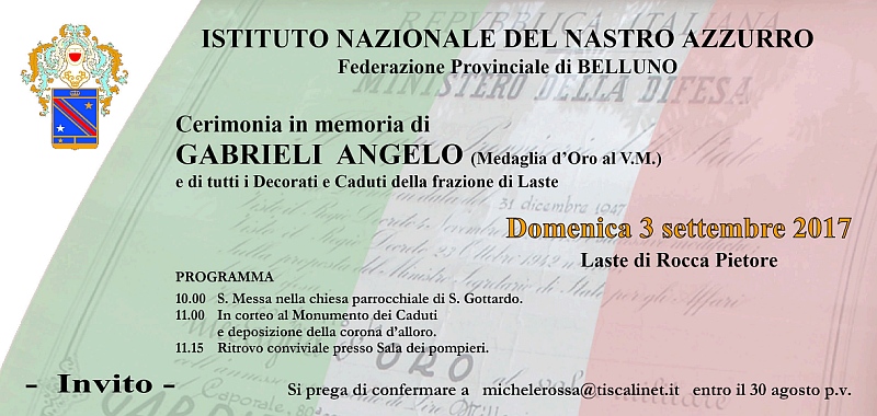Cerimonia Angelo Gabrieli Btg.MonteCervino MOVM Laste 03.09.2017