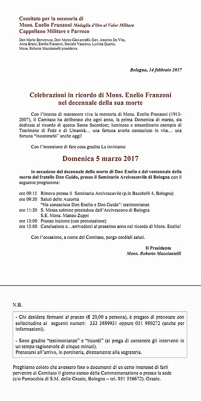 Commemorazione Don Enelio Franzoni 05.03.2017 Bologna Locandina-e-note