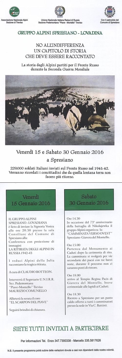 Eventi a Spresiano 15-30 gennaio 2016 Locandina e programma