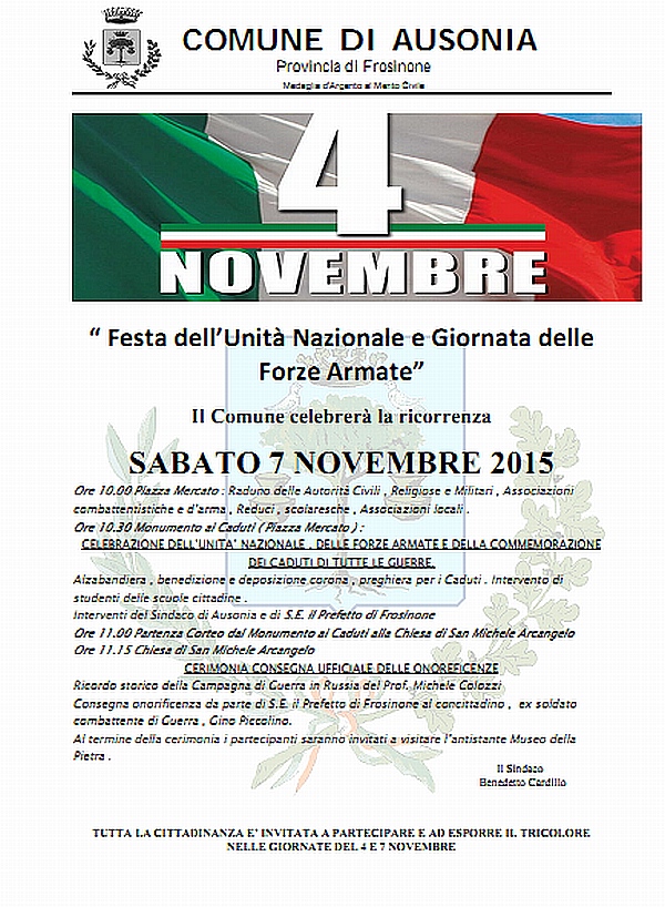 Locandina consegna Croce Merito Guerra Gino Piccolino 07.11.2015